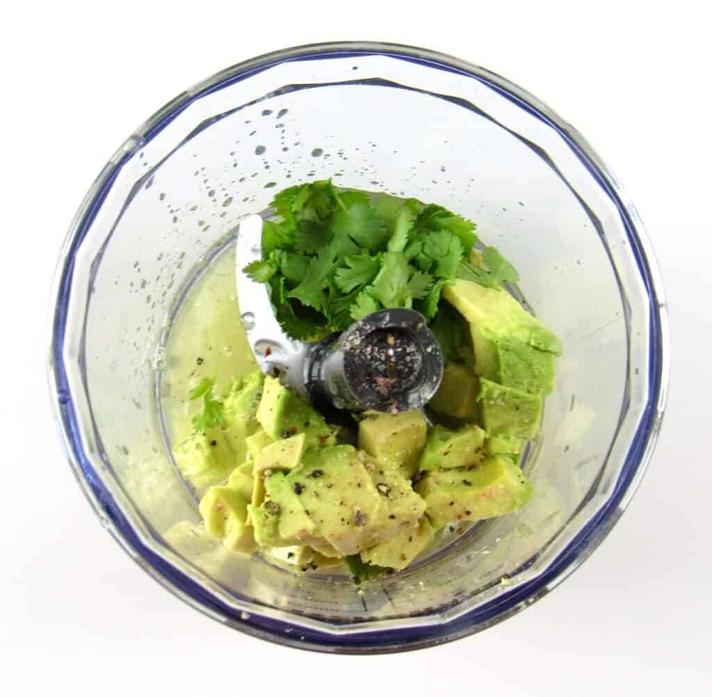 avocado dressing ingredients in chopper bowl
