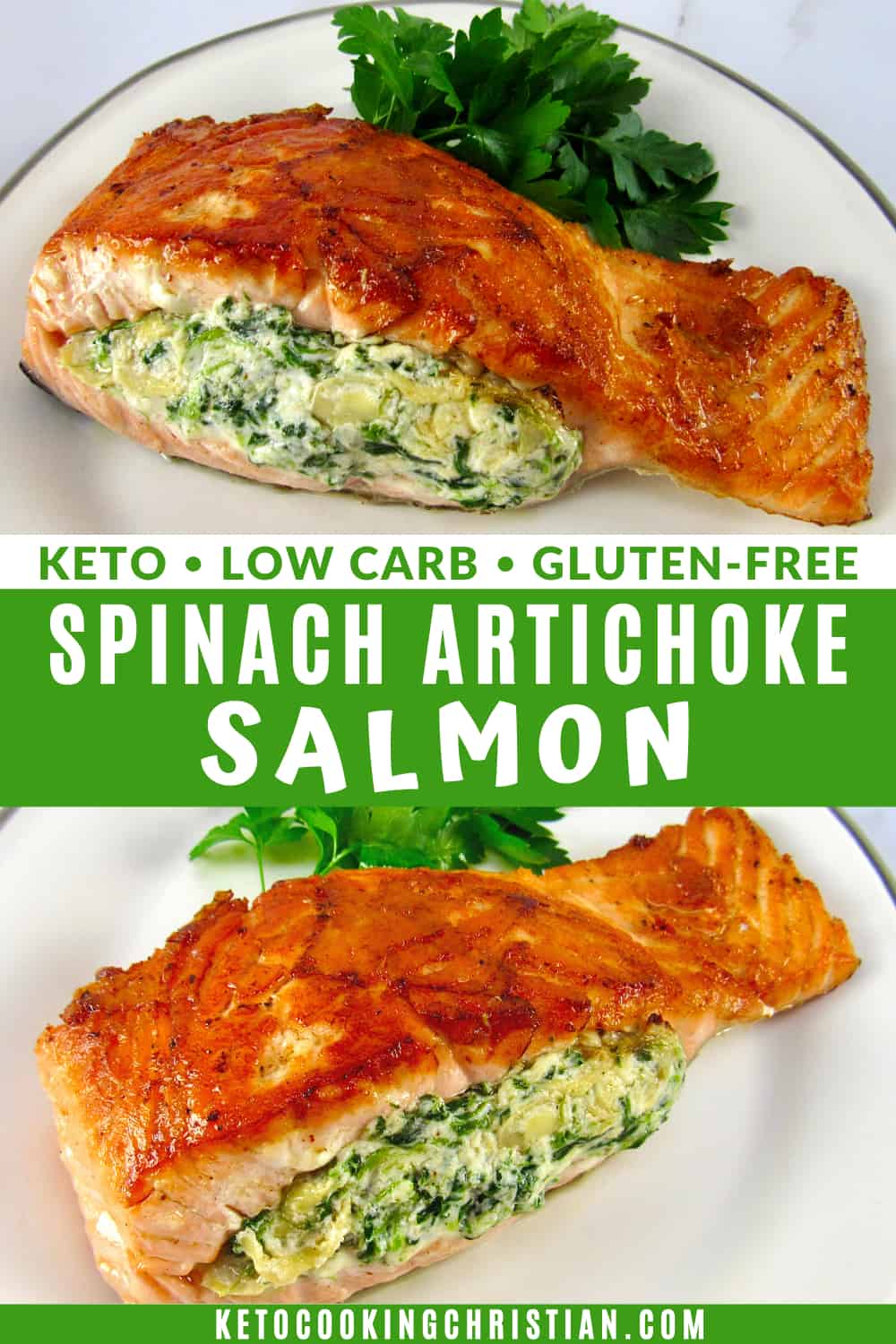 Spinach Artichoke Stuffed Salmon - Keto Cooking Christian