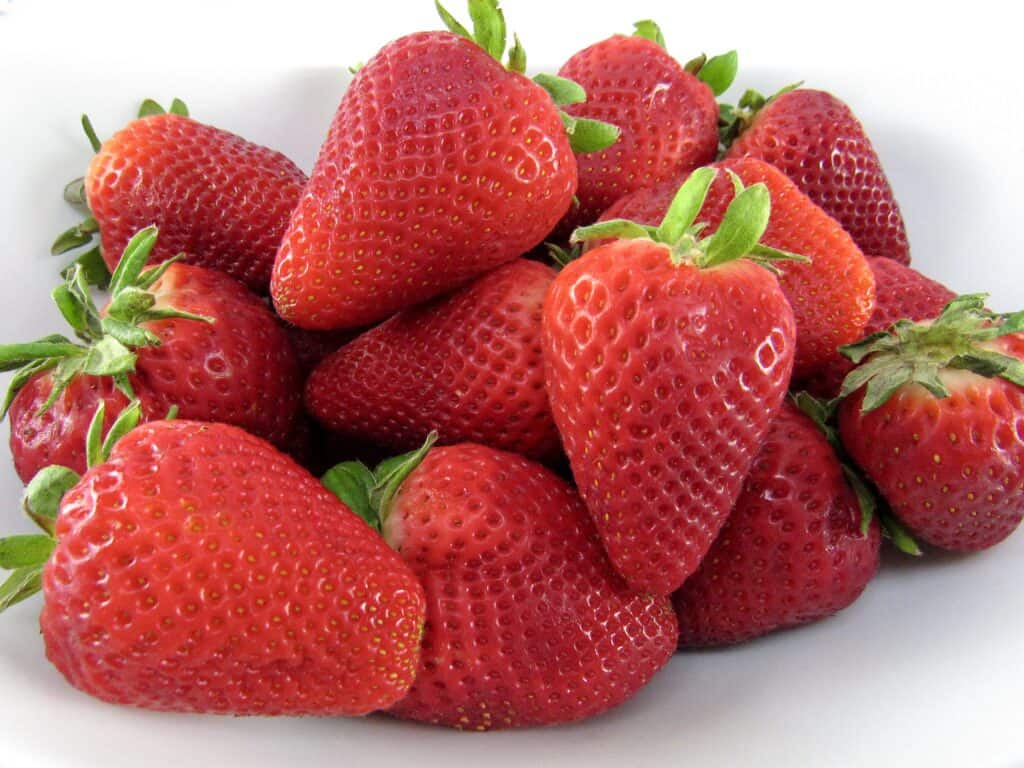 Strawberries in white bowl