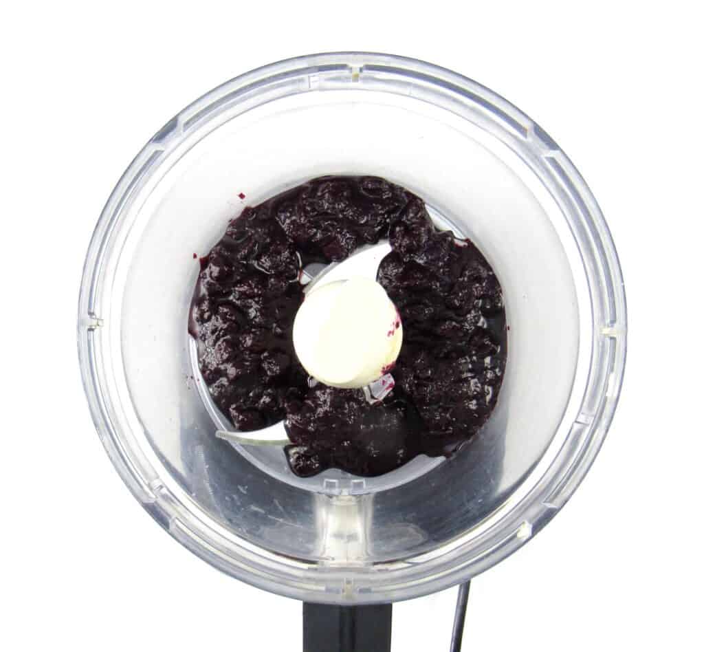 blueberry sauce in food processor bowl