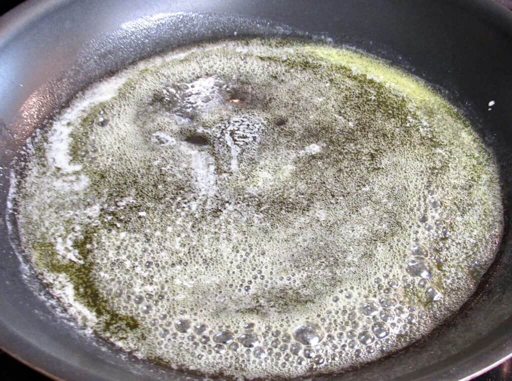 melted butter and olive oil in a skillet