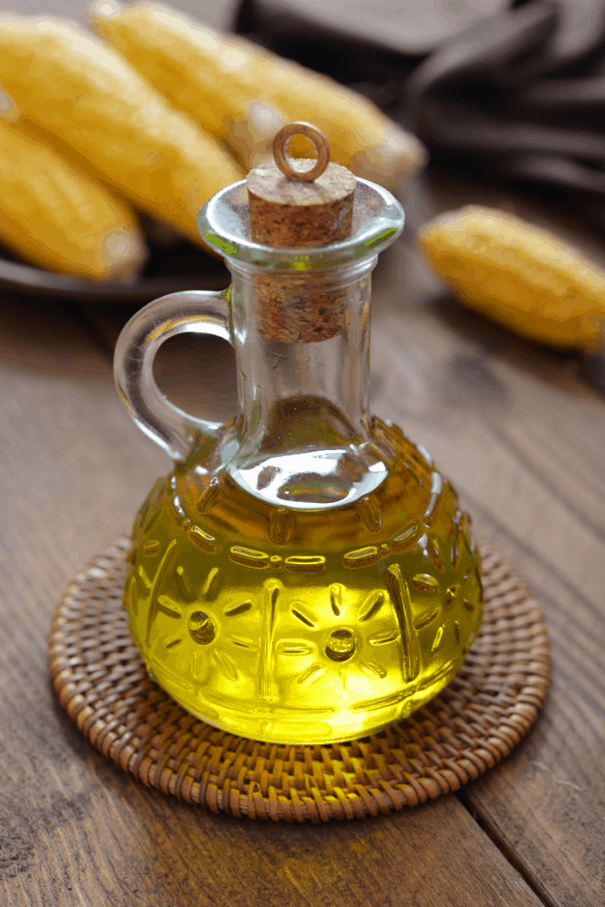 corn oil in glass bottle