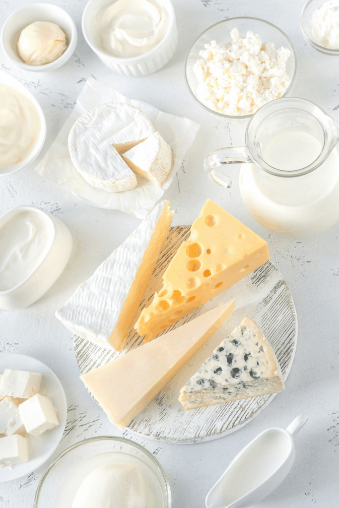 cheeses on white background