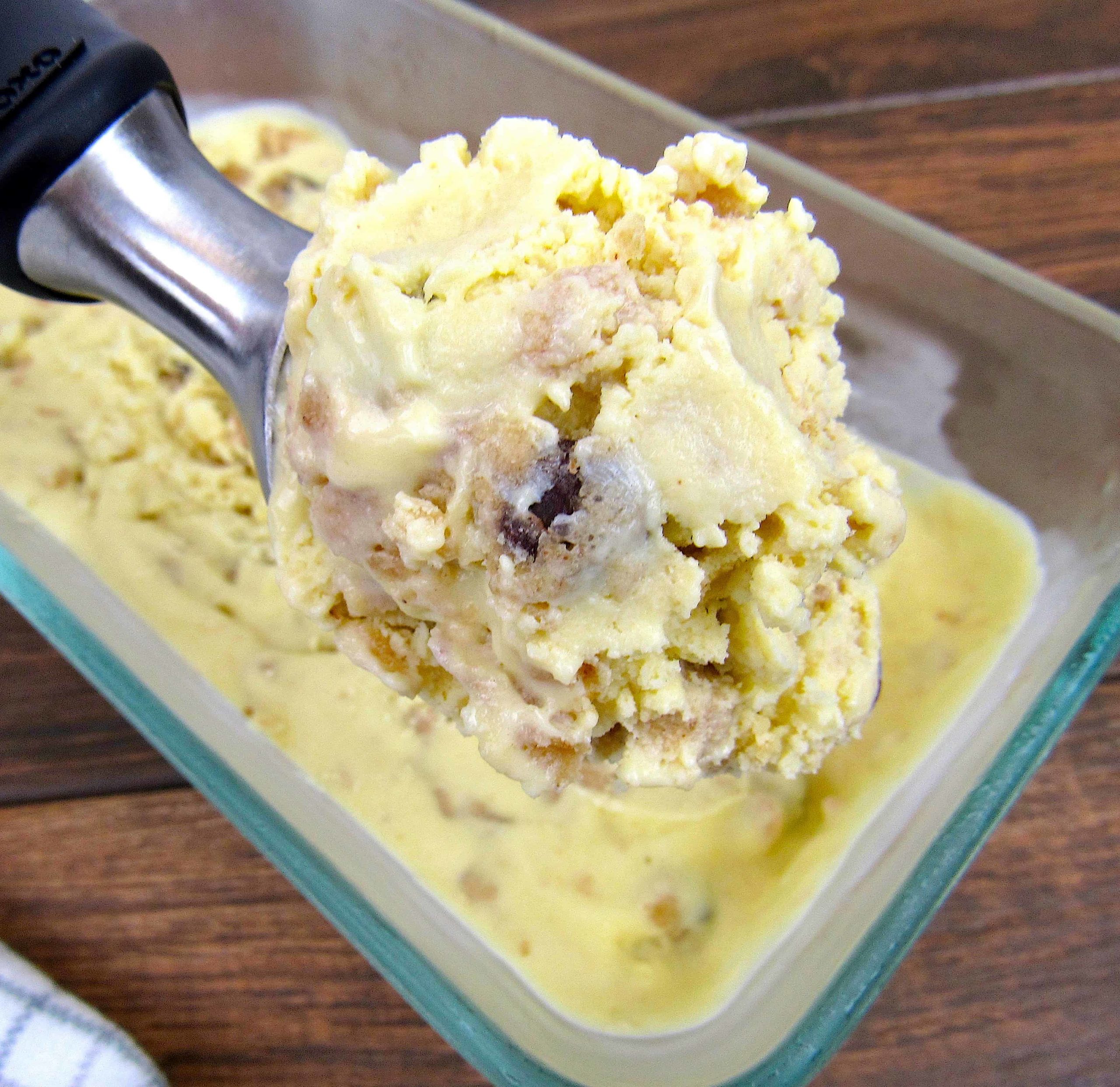 cookie dough ice cream closeup of spoon