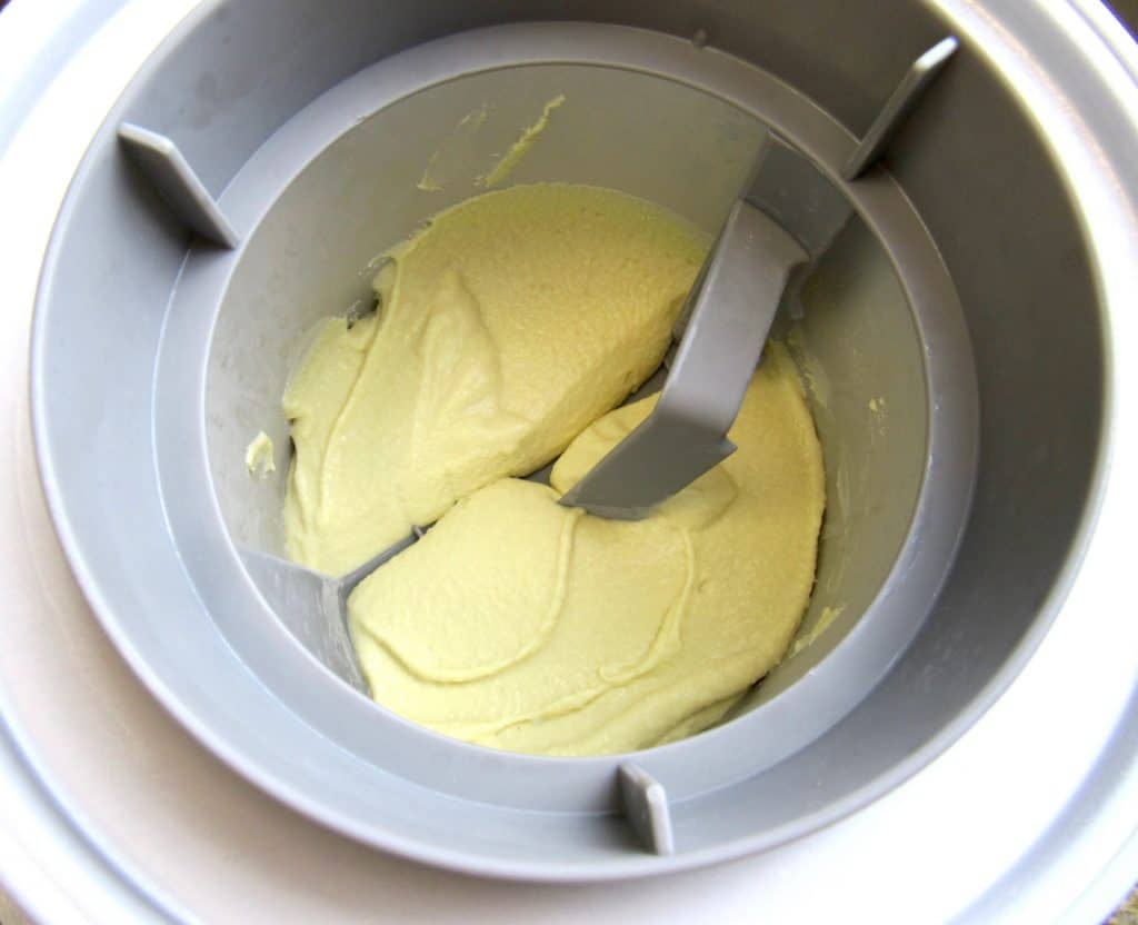 raw ice cream batter in ice cream maker