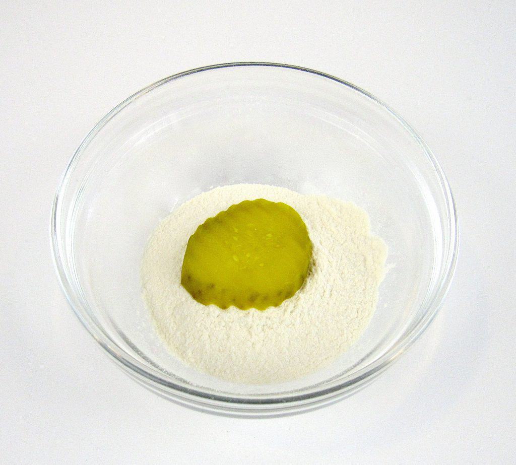 pickle slice in bowl with oat fiber