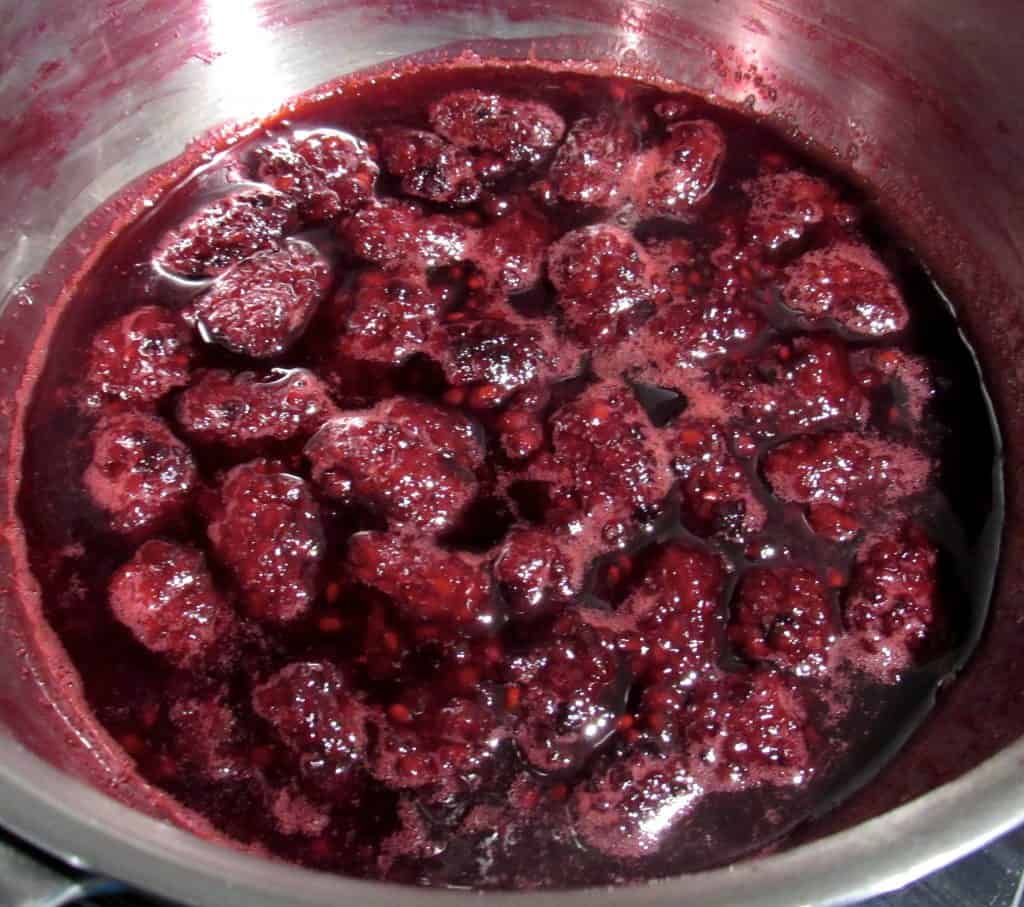 cooked blackberries in saucepan