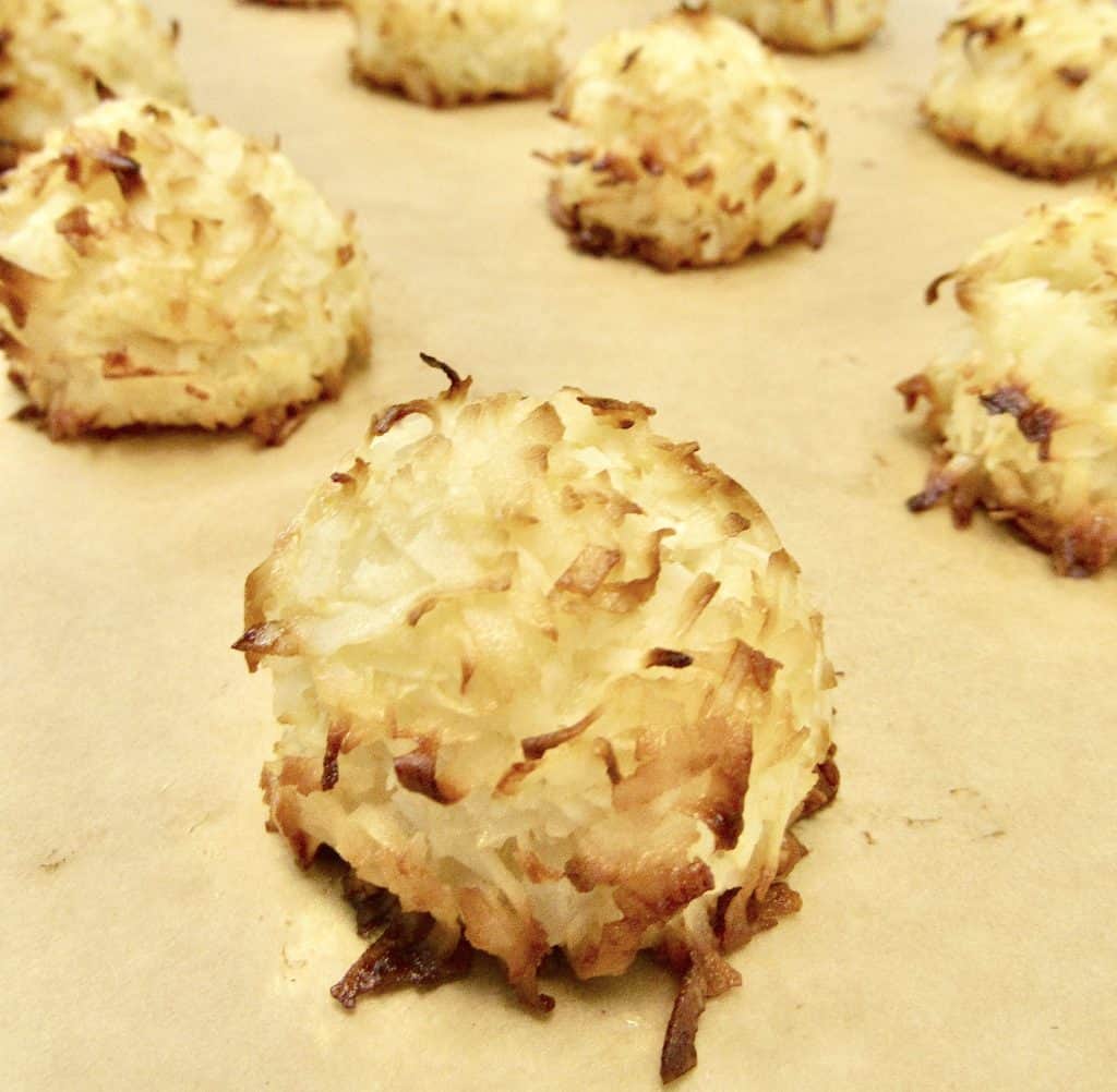 baked coconut macaroons on baking sheet