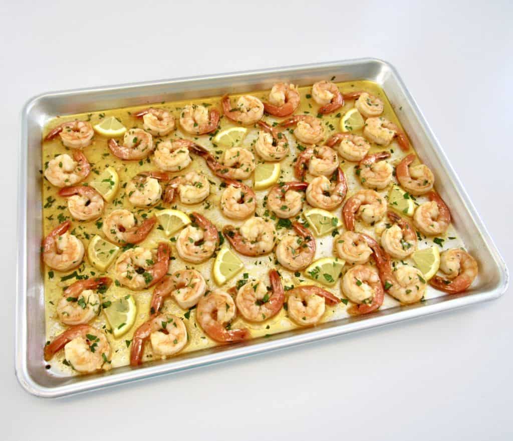 Garlic Butter Shrimp on sheet pan cooked