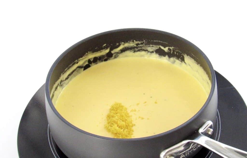 lemon zest added to pan with cheese sauce