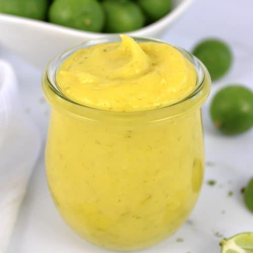 Keto Key Lime Curd in glass jar