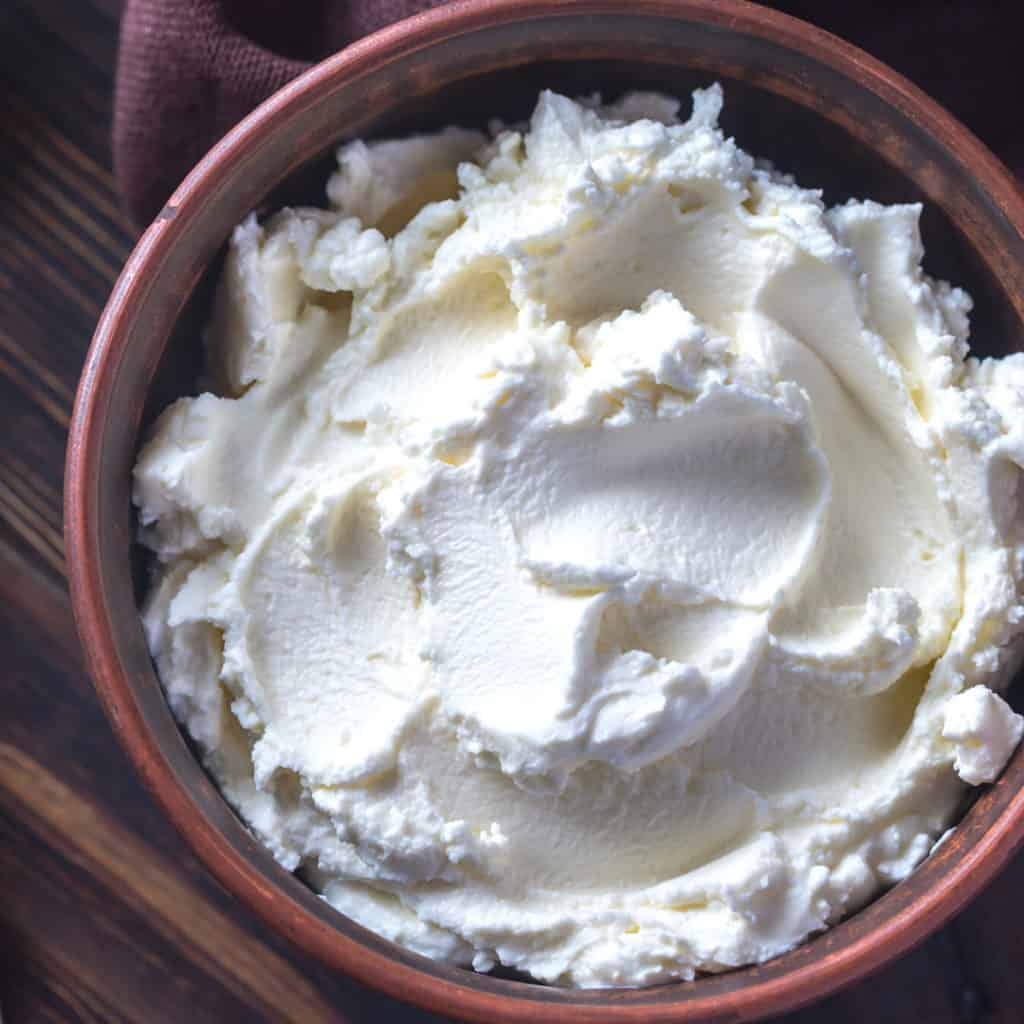 Mascarpone Cheese in wooden bowl