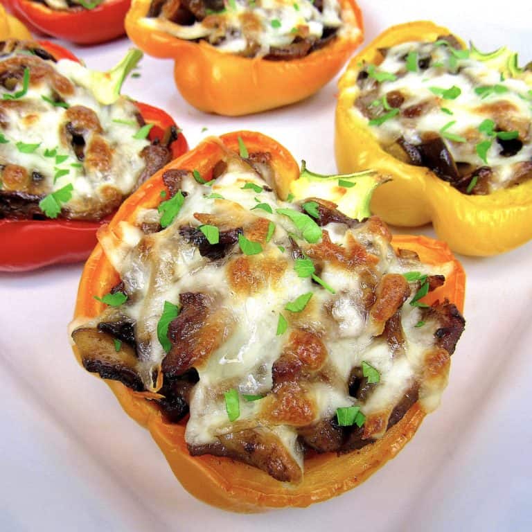 closeup of stuffed orange bell pepper
