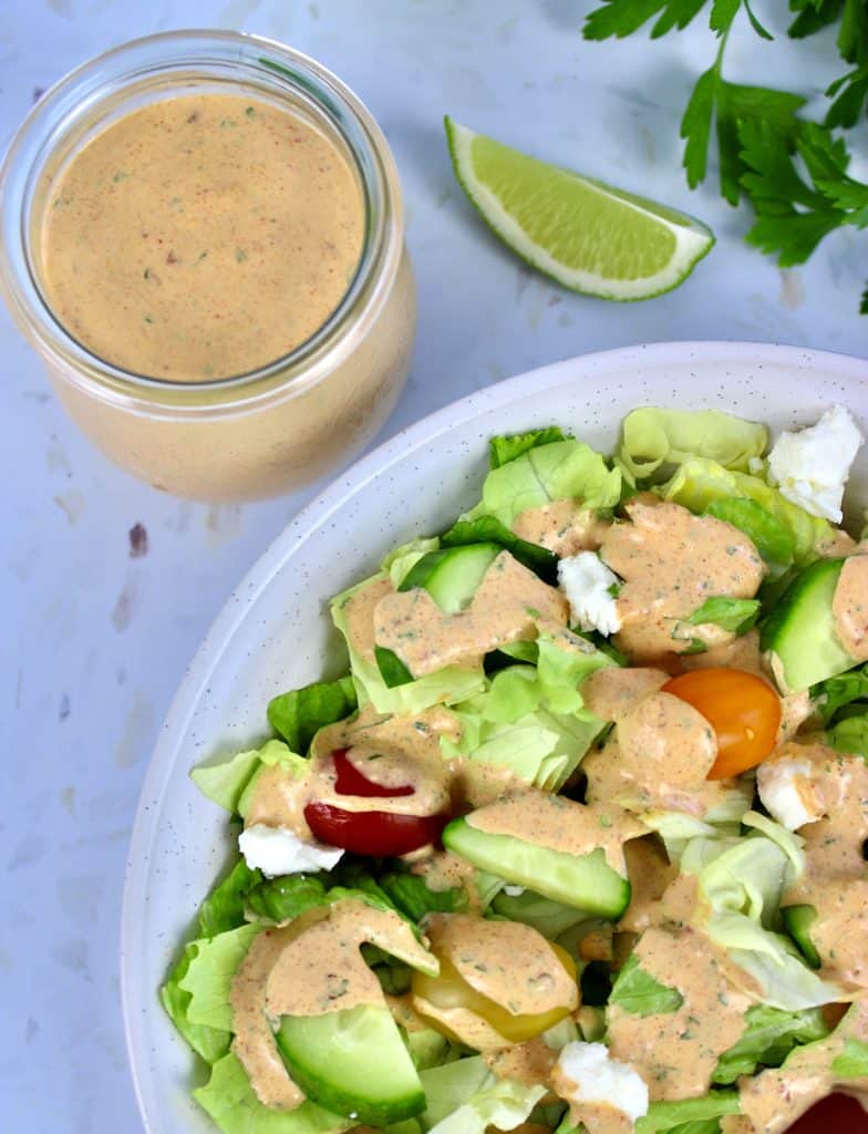 salad with Chipotle Ranch Dressing on top