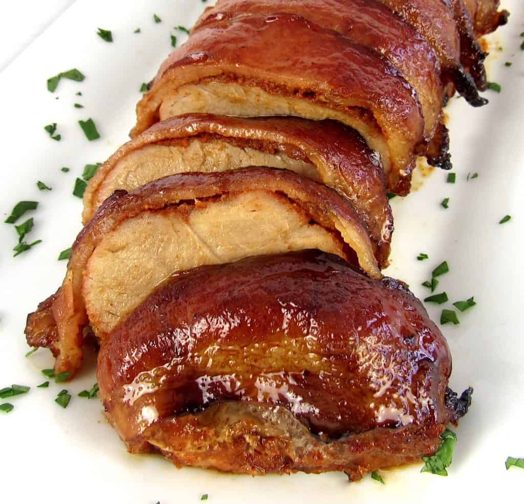 Bacon Wrapped Pork Tenderloin cut into slices