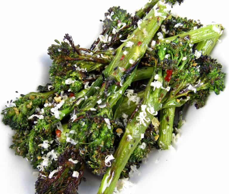 Grilled Broccolini with parmesan cheese on top