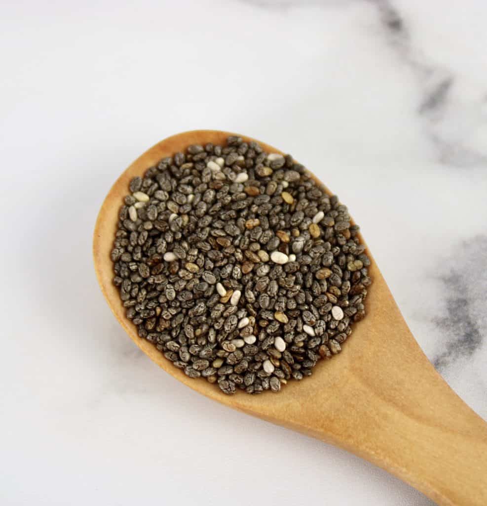 chia seeds in wooden spoon