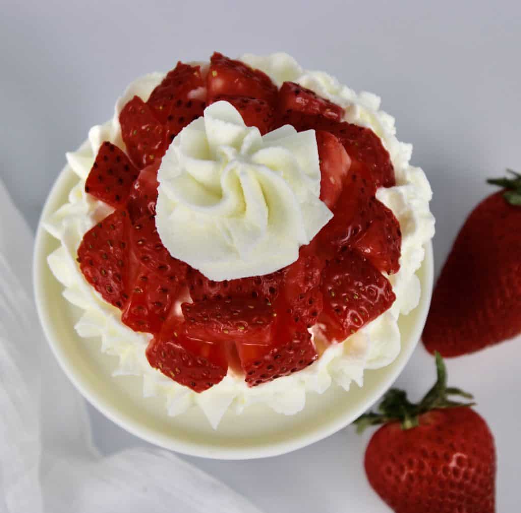 Strawberry Shortcake Keto Mug Cake overhead view