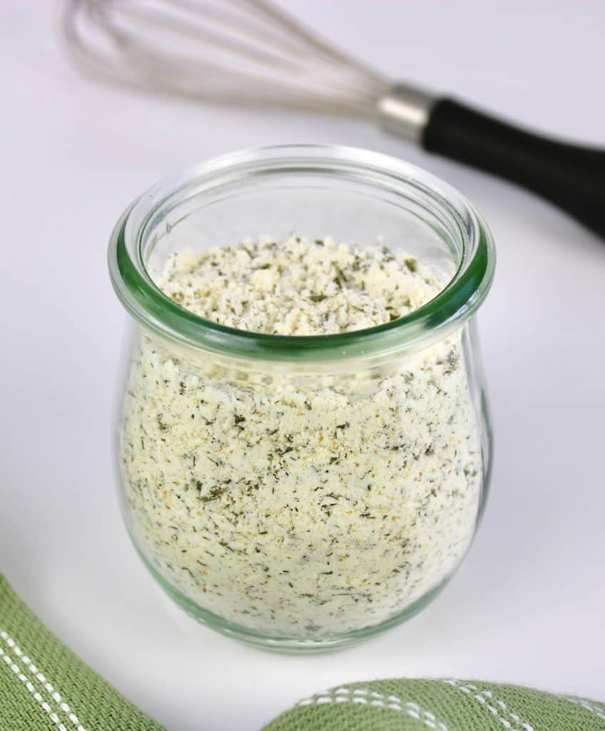 closeup of ranch seasoning mix in glass jar
