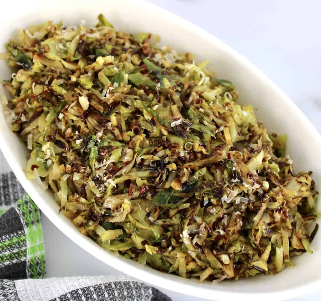 Keto Shredded Brussels Sprouts in white bowl