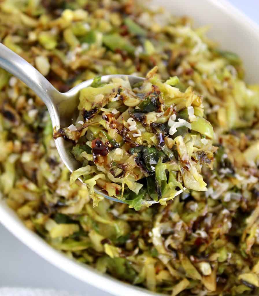 Keto Shredded Brussels Sprouts with some in spoon