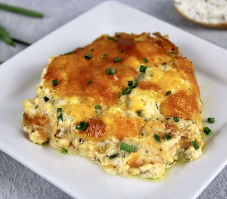 slice of Ranch Roasted Cauliflower Casserole on white plate