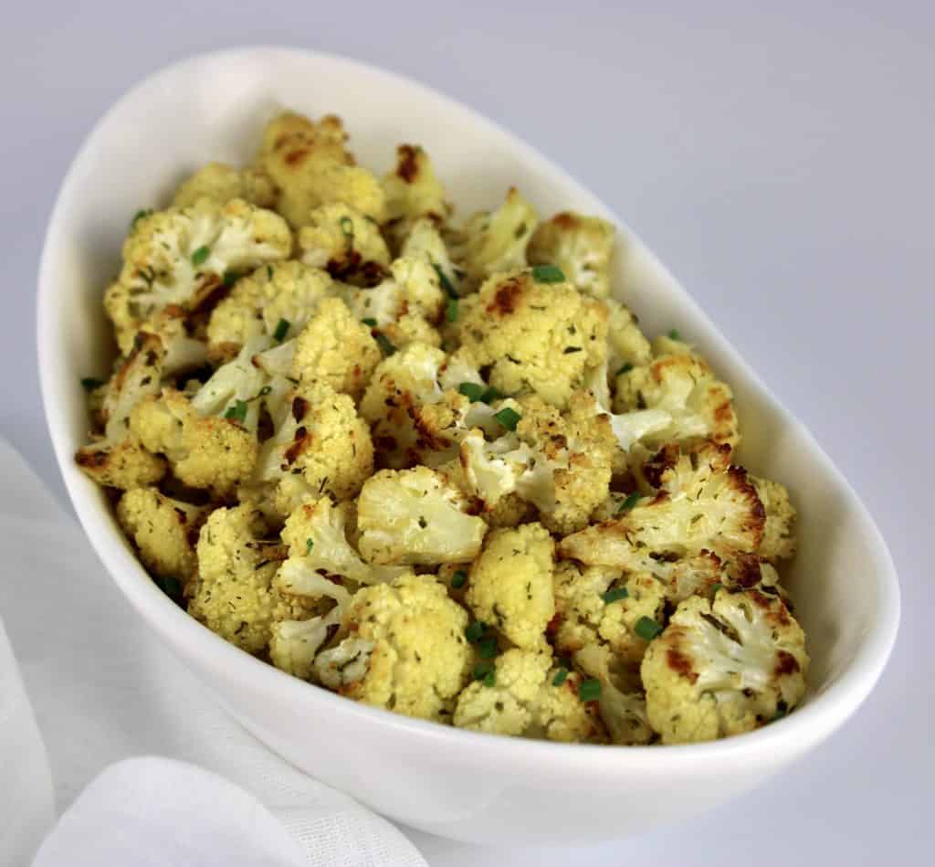 Ranch Roasted Cauliflower in white bowl