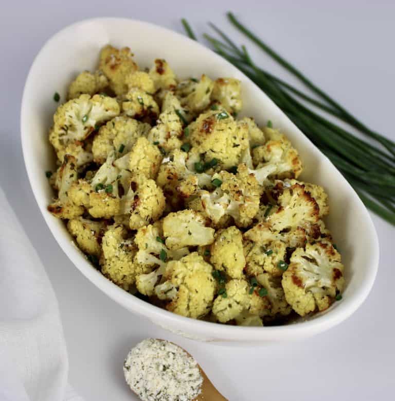 Ranch Roasted Cauliflower in white bowl