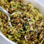 closeup of Keto Shredded Brussels Sprouts with some in spoon