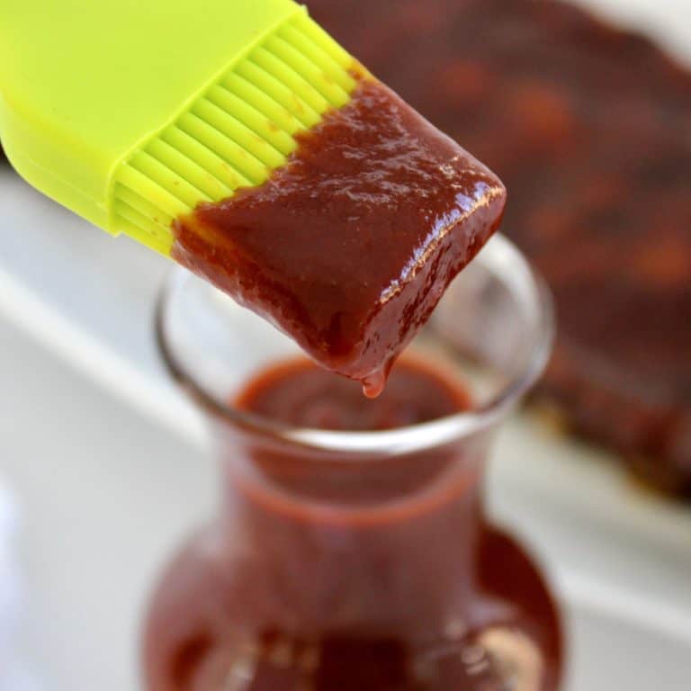 Keto Raspberry Chipotle BBQ Sauce with green brush