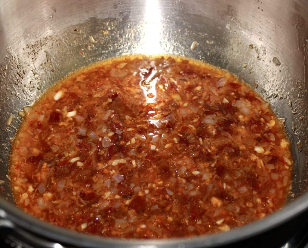 raspberry chipotle bbq sauce ingredients in saucepan