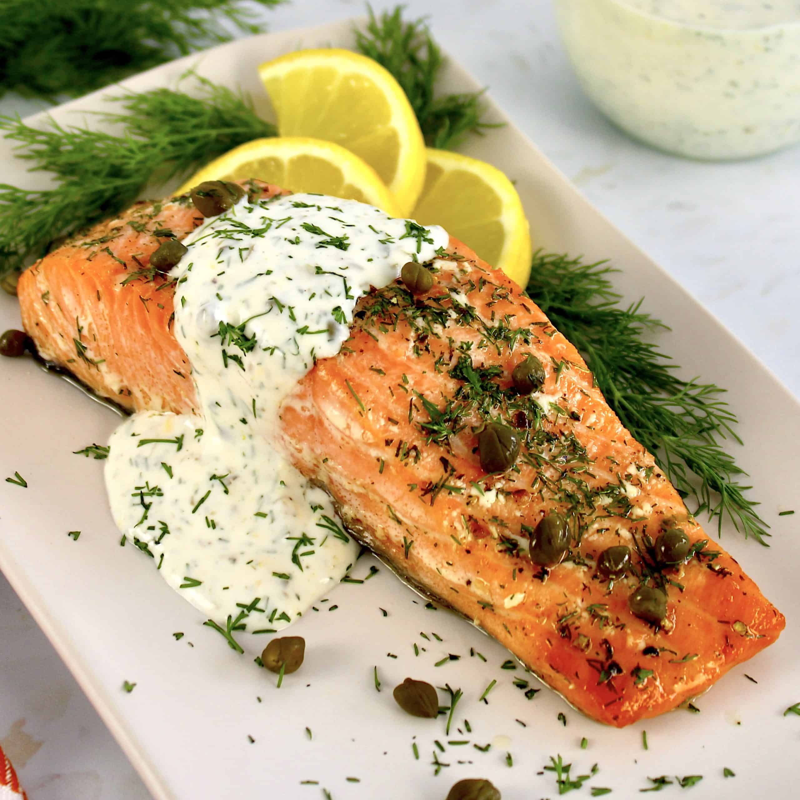 Baked Salmon with Creamy Dill Sauce