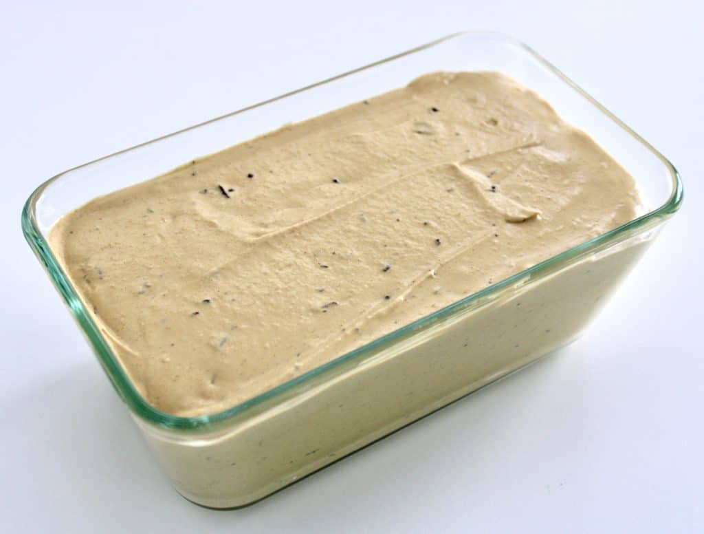 coffee chip ice cream in glass container
