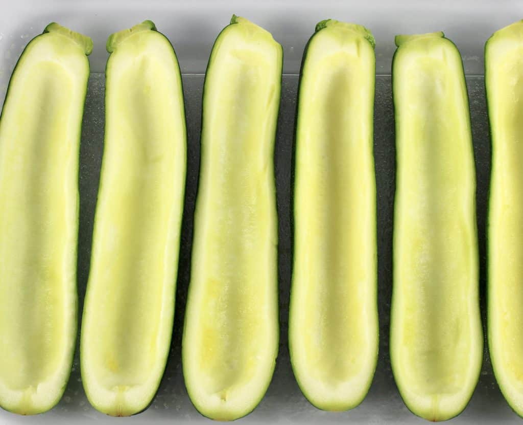 zucchini halves with middle scooped out
