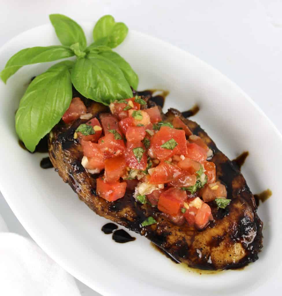 Grilled Bruschetta Chicken with balsamic over the top