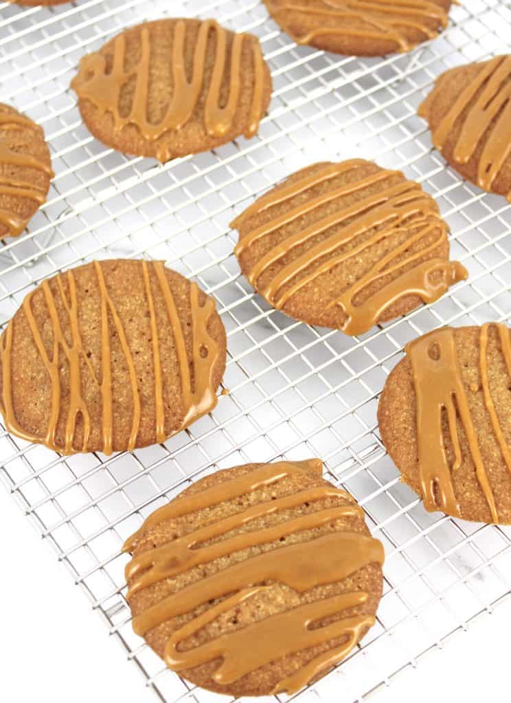 salted caramel cookies on cooling rack
