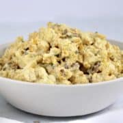closeup of Loaded Cauliflower Salad in white bowl