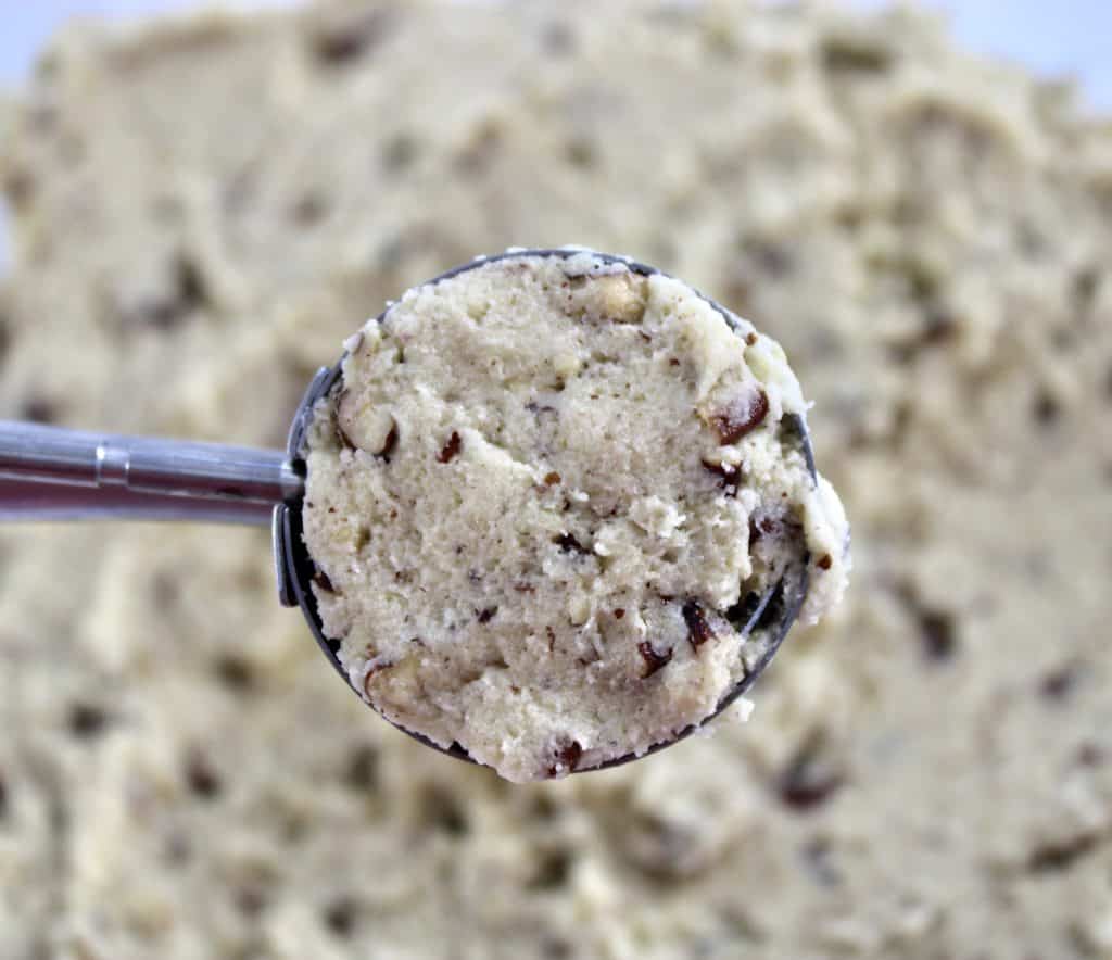 butter pecan cookie dough in cookie scoop