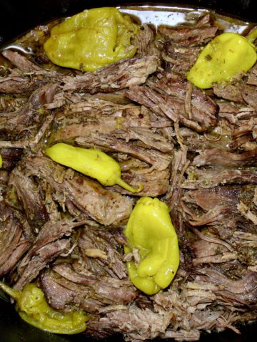 closeup of Mississippi pot roast with peppers