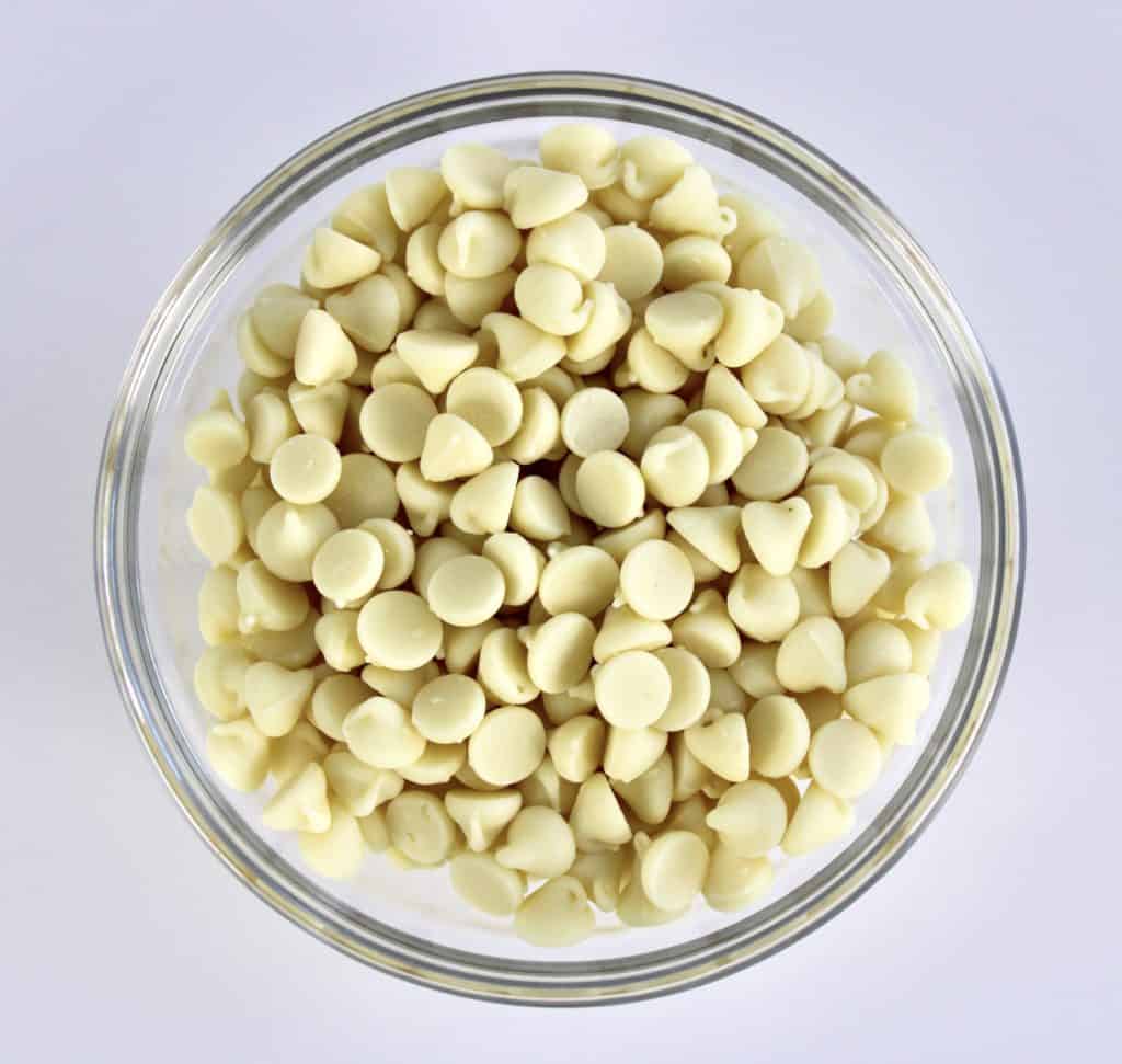 glass bowl with white chocolate chips