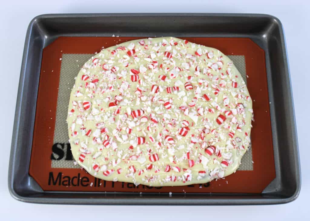 white chocolate peppermint spread on Silpat