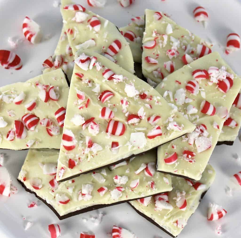 peppermint bark pieces on white plate