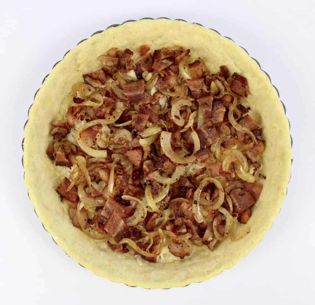 bacon and onions in tart pan