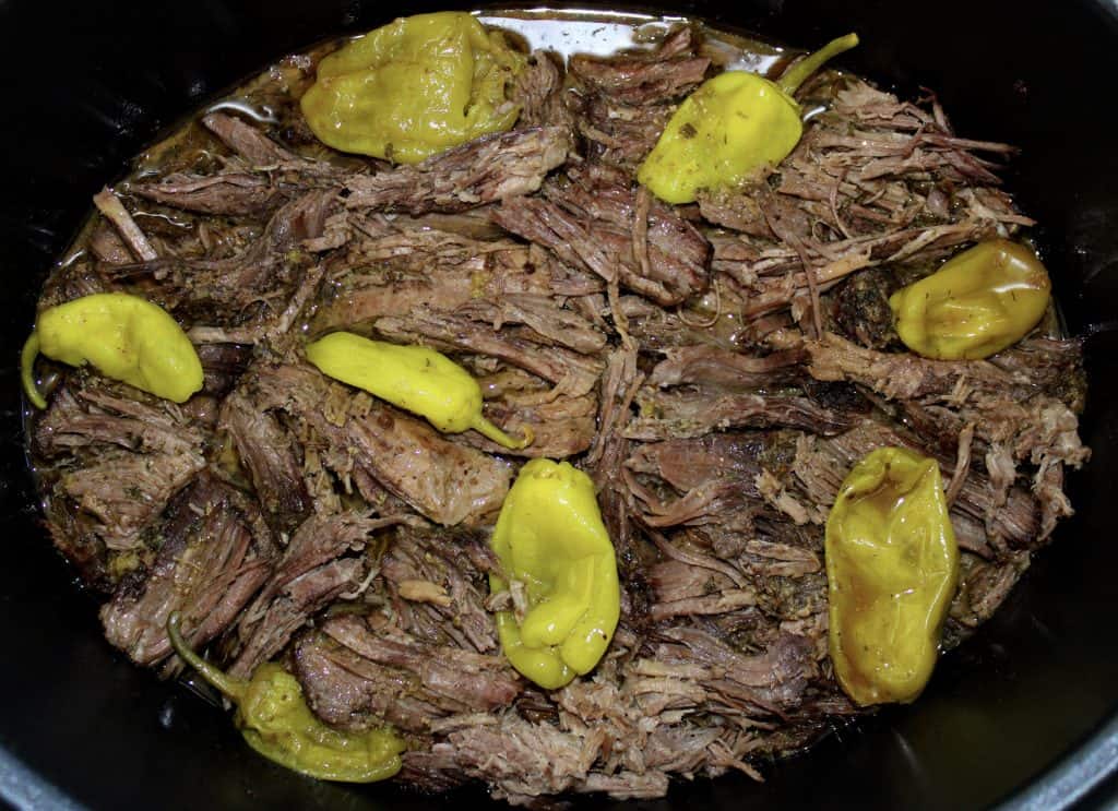 Mississippi pot roast in slow cooker with peppers