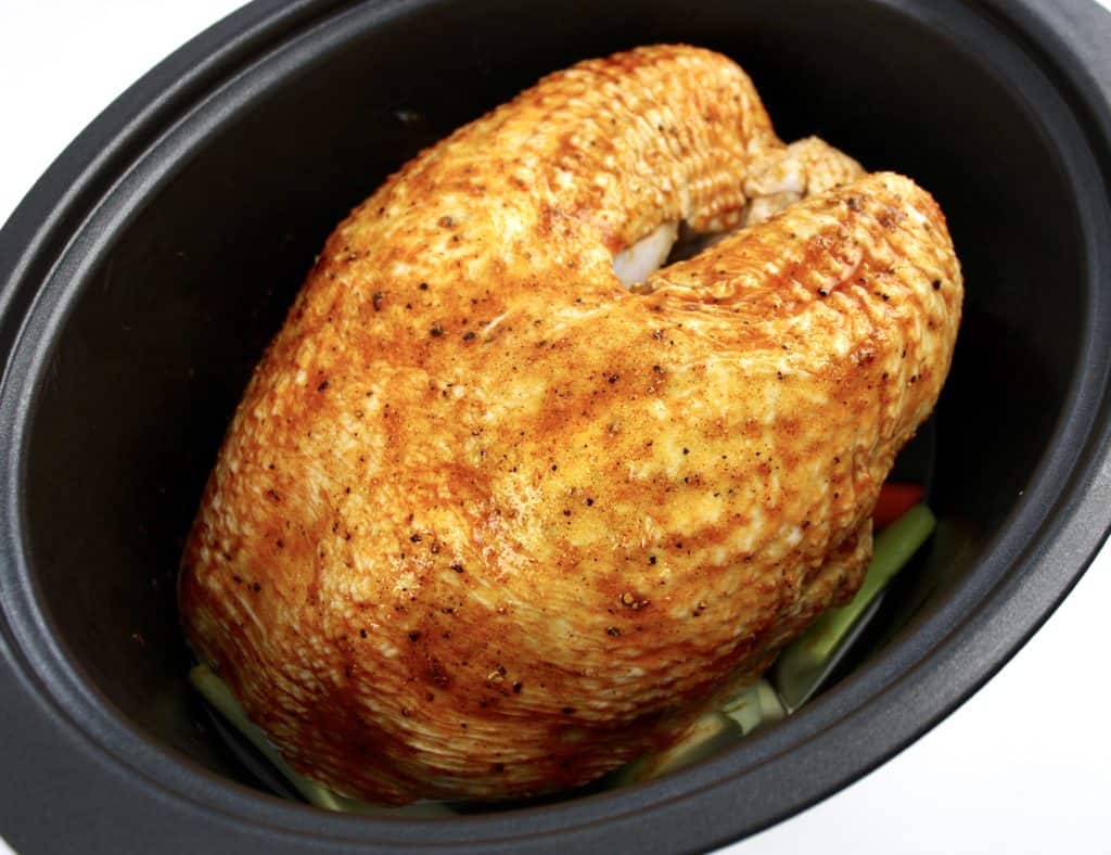 turkey breast with spice rub in slow cooker insert