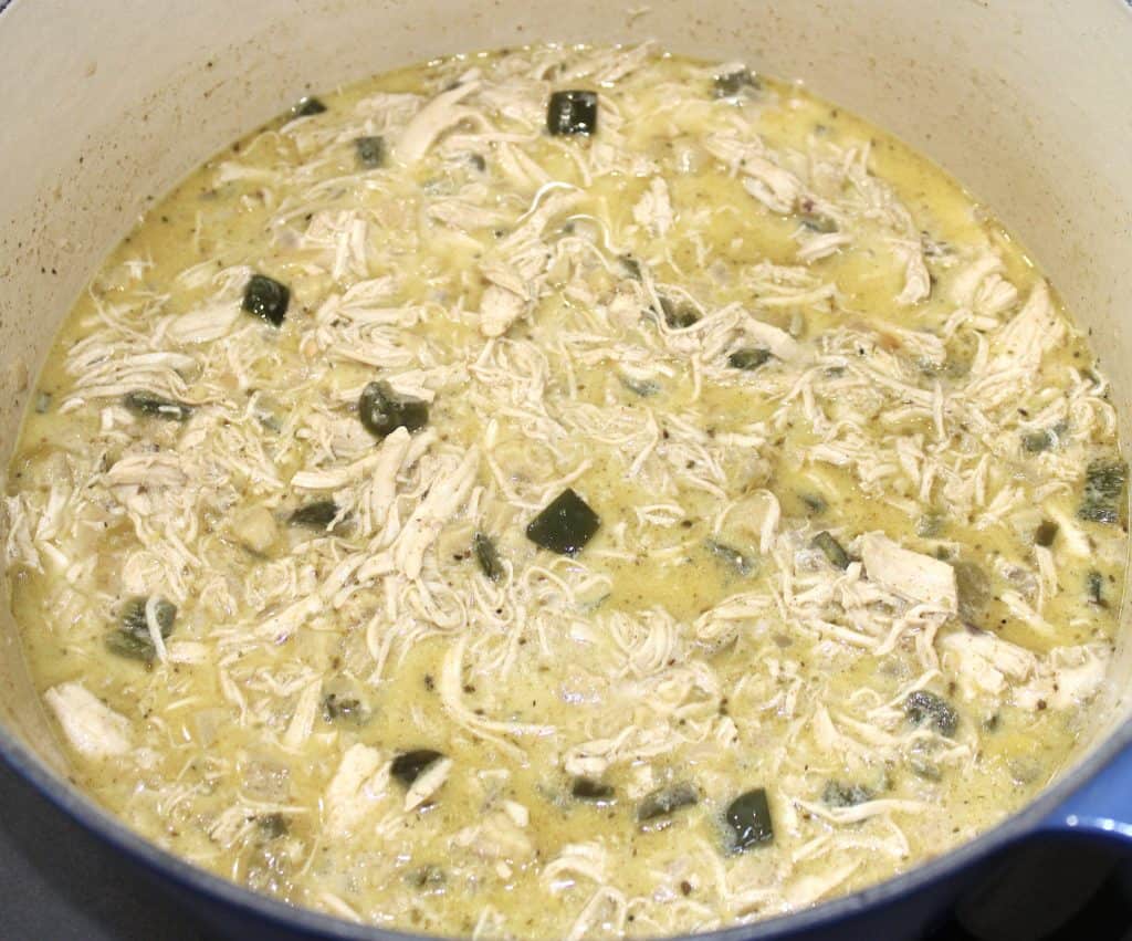 white chicken chili cooking in pot