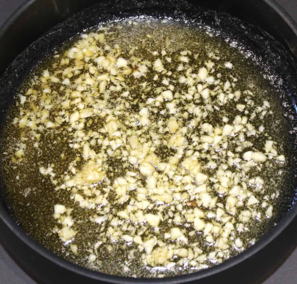 minced garlic in saucepan