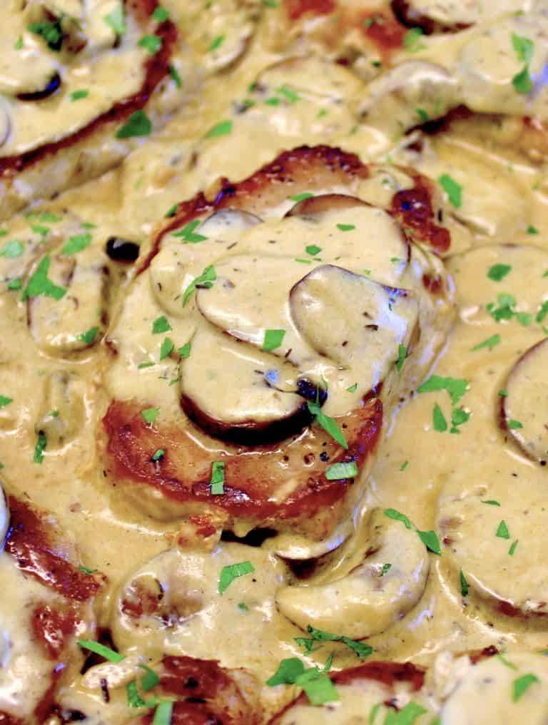 Smothered Pork Chops with mushrooms and gravy