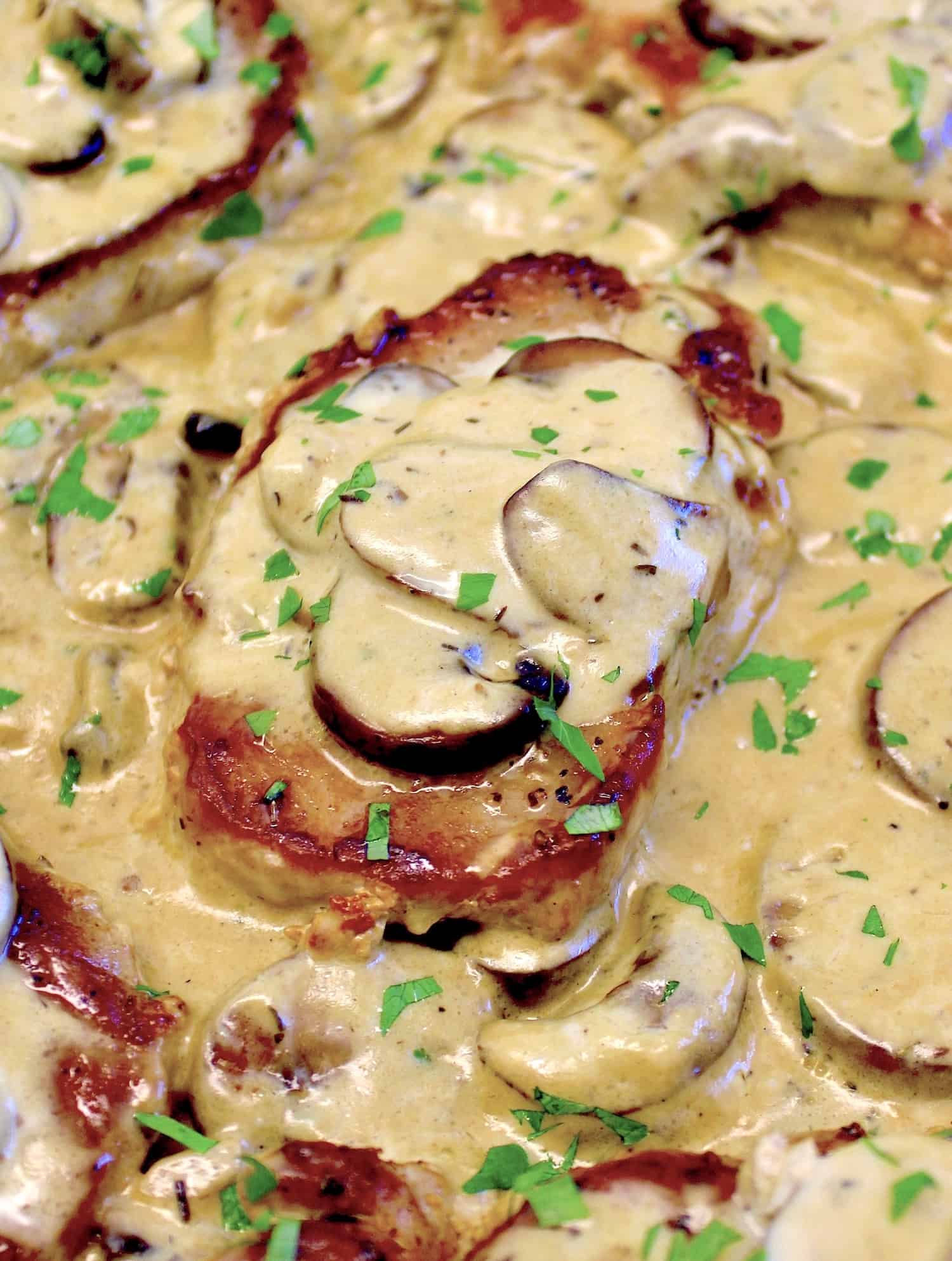 Smothered Pork Chops with mushrooms and gravy