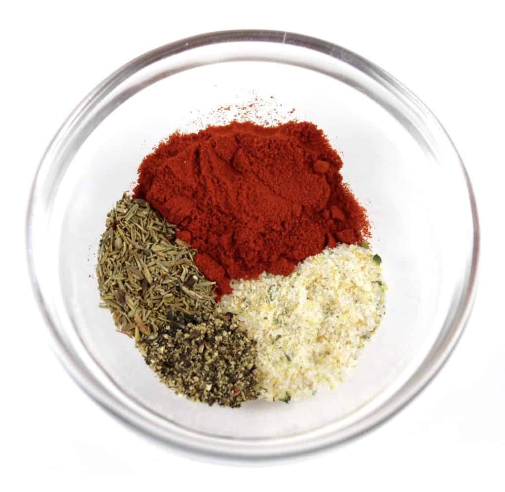 steak seasoning spices in glass bowl unmixed